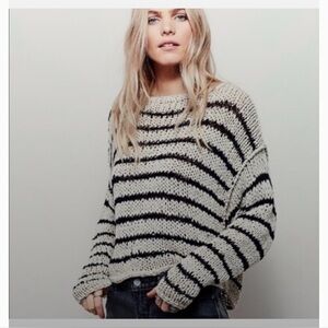 Free People Over And Easy Stripe Knit Cotton Crop Summer Sweater